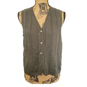 Medium L. L. Bean Olive Green Linen Blend Sweater Vest, V-neck, Button Up